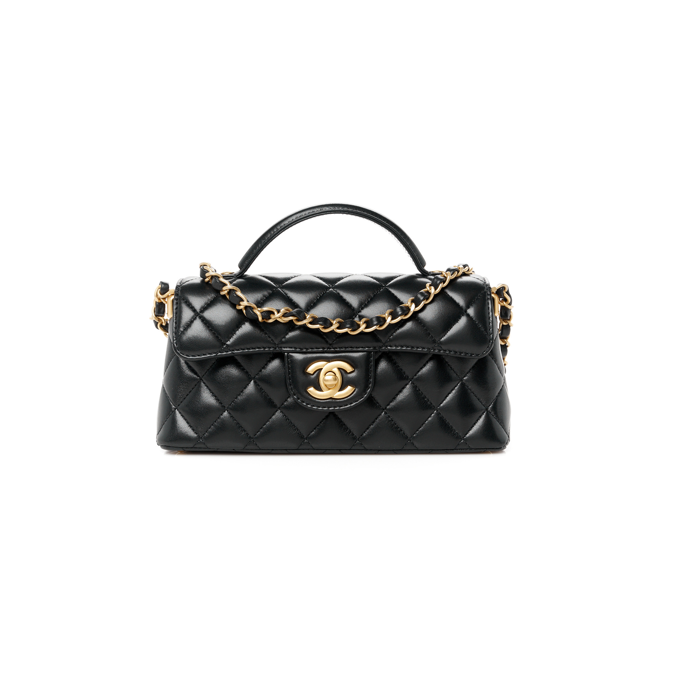 CHANEL MASTER LAMBSKIN QUILTED MINI FLAP TOP HANDLE BAG BLACK AS5354 (20*11*6cm)